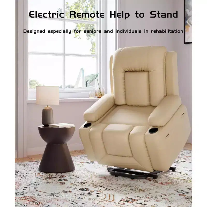 Fauteuil inclinable releveur surdimensionné pour personnes âgées, fauteuil releveur en similicuir avec siège large, porte-gobelets et poches latérales pour salon