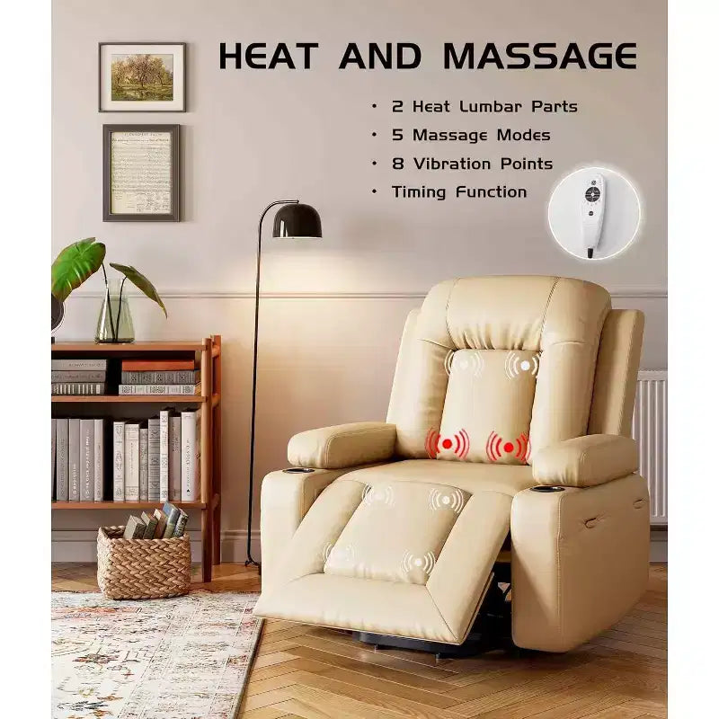 Fauteuil inclinable releveur surdimensionné pour personnes âgées, fauteuil releveur en similicuir avec siège large, porte-gobelets et poches latérales pour salon