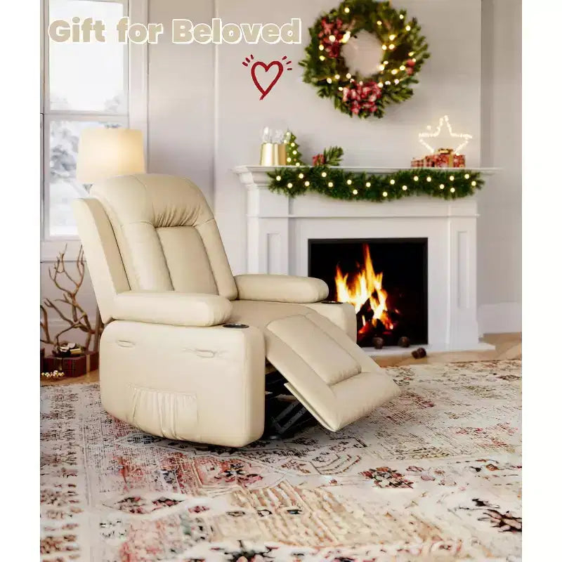 Fauteuil inclinable releveur surdimensionné pour personnes âgées, fauteuil releveur en similicuir avec siège large, porte-gobelets et poches latérales pour salon