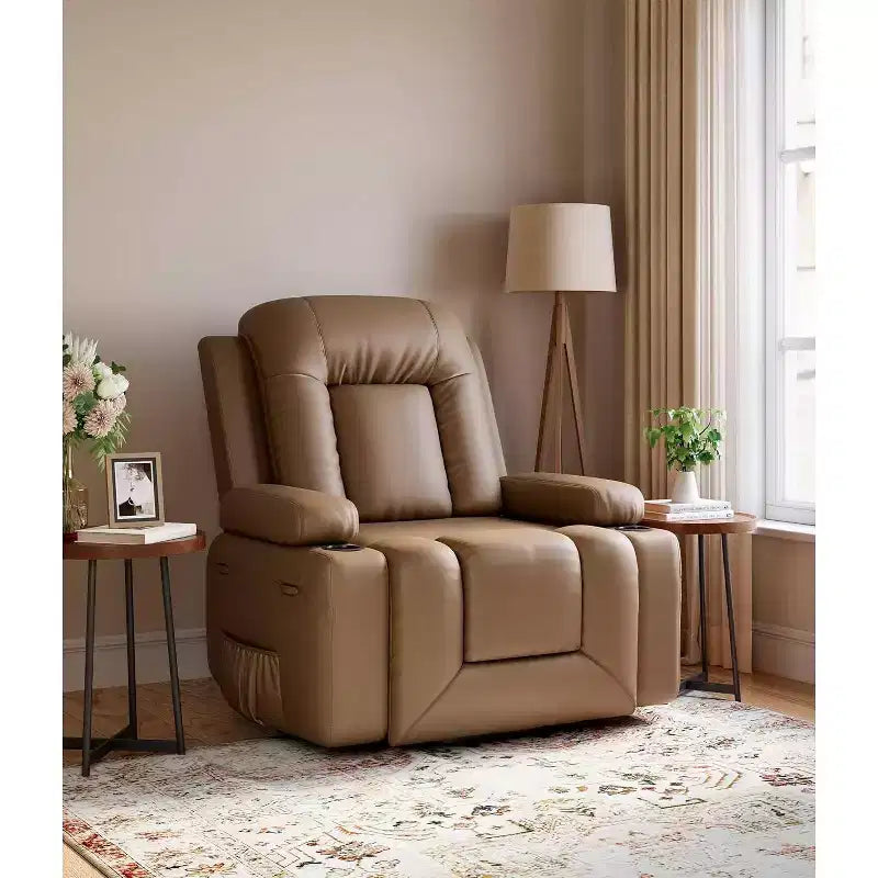 Fauteuil inclinable releveur surdimensionné pour personnes âgées, fauteuil releveur en similicuir avec siège large, porte-gobelets et poches latérales pour salon