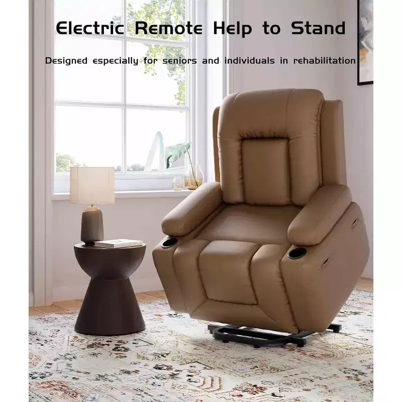Fauteuil inclinable releveur surdimensionné pour personnes âgées, fauteuil releveur en similicuir avec siège large, porte-gobelets et poches latérales pour salon