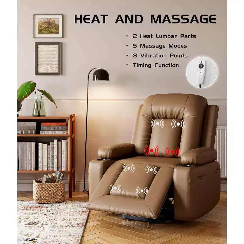 Fauteuil inclinable releveur surdimensionné pour personnes âgées, fauteuil releveur en similicuir avec siège large, porte-gobelets et poches latérales pour salon