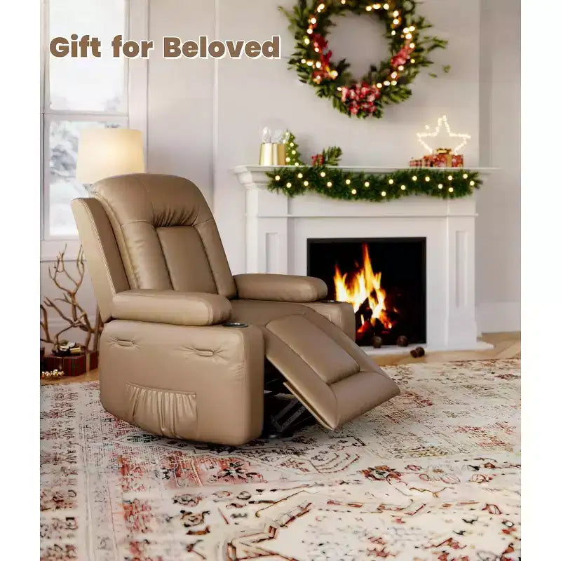 Fauteuil inclinable releveur surdimensionné pour personnes âgées, fauteuil releveur en similicuir avec siège large, porte-gobelets et poches latérales pour salon
