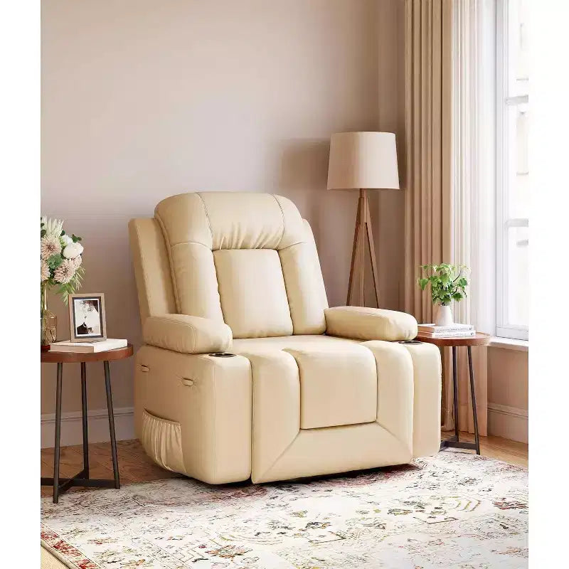 Fauteuil inclinable releveur surdimensionné pour personnes âgées, fauteuil releveur en similicuir avec siège large, porte-gobelets et poches latérales pour salon