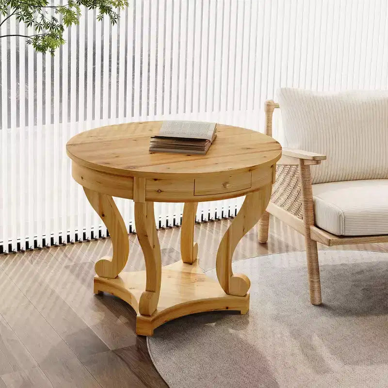 Table à manger ronde avec pieds courbés Table de cuisine style ferme Petite table basse pour salle à manger