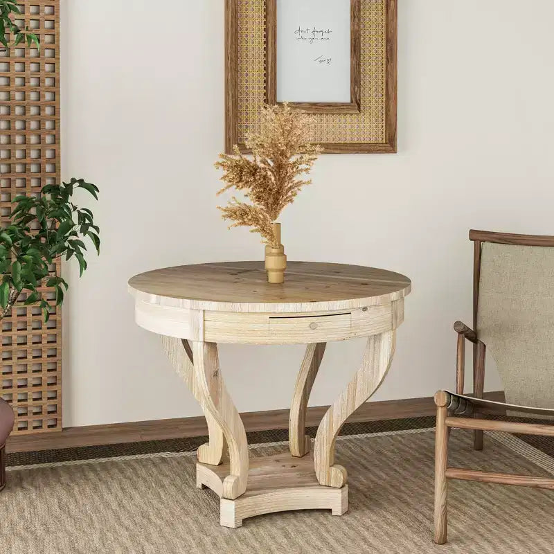 Table à manger ronde avec pieds courbés Table de cuisine style ferme Petite table basse pour salle à manger