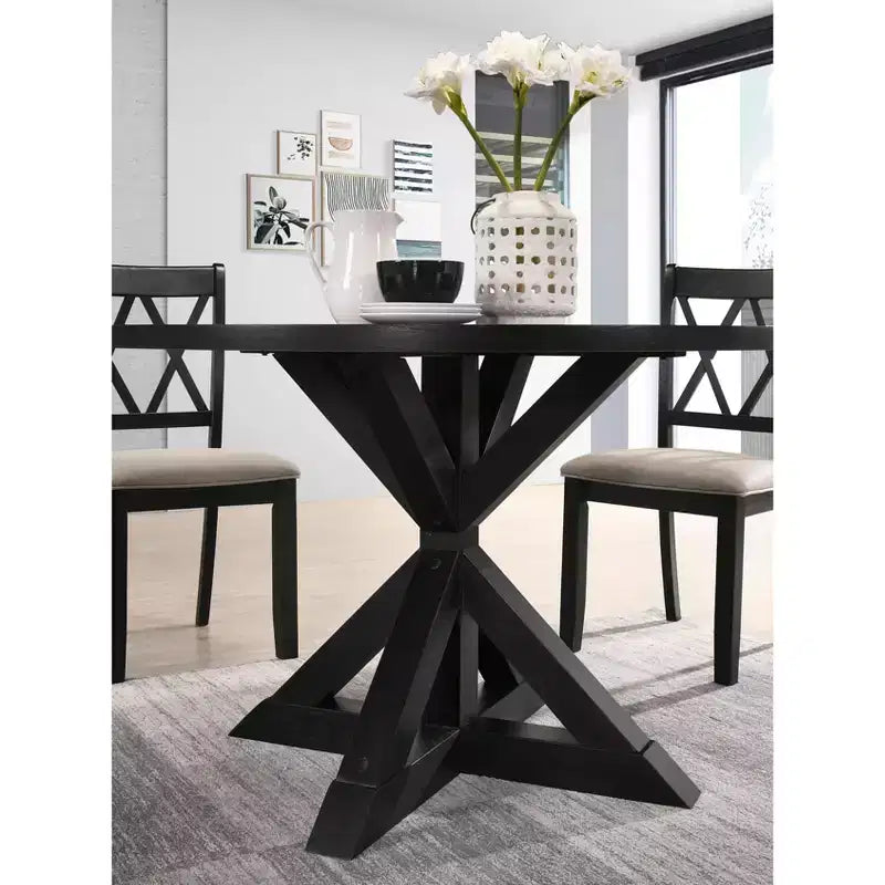 Table à manger ronde de 122 cm de style moderne du milieu du siècle avec pieds en croix