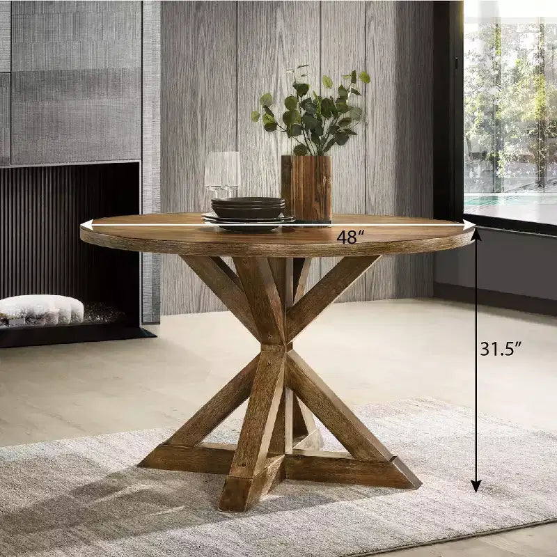 Table à manger ronde de 122 cm de style moderne du milieu du siècle avec pieds en croix