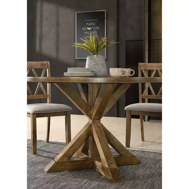 Table à manger ronde de 122 cm de style moderne du milieu du siècle avec pieds en croix