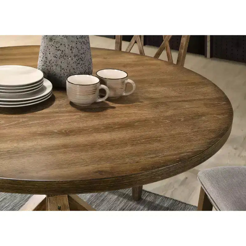 Table à manger ronde de 122 cm de style moderne du milieu du siècle avec pieds en croix