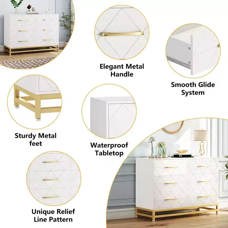 Commode haute à 6 tiroirs – Rangement peu encombrant avec tiroirs à fermeture douce et dispositif anti-basculement