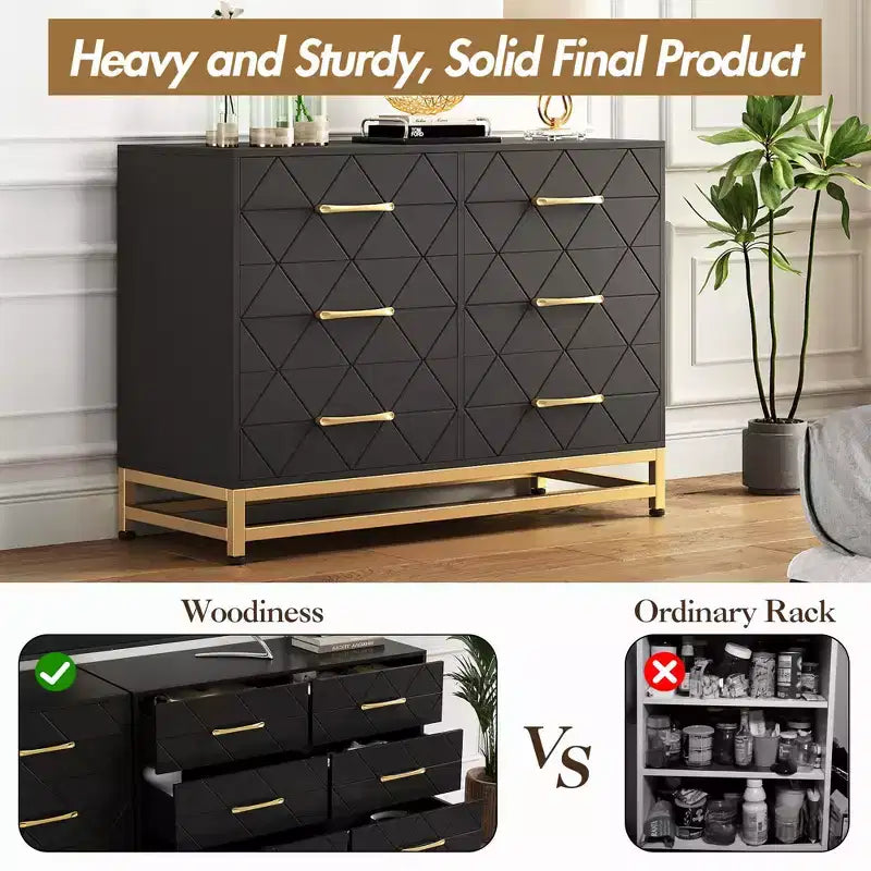 Commode haute à 6 tiroirs – Rangement peu encombrant avec tiroirs à fermeture douce et dispositif anti-basculement