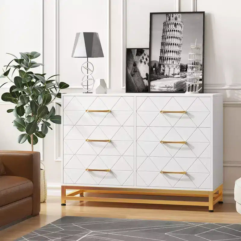 Commode haute à 6 tiroirs – Rangement peu encombrant avec tiroirs à fermeture douce et dispositif anti-basculement