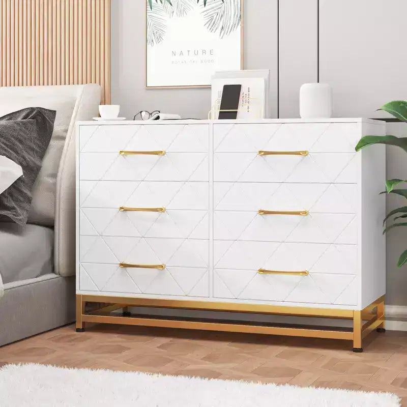 Commode haute à 6 tiroirs – Rangement peu encombrant avec tiroirs à fermeture douce et dispositif anti-basculement