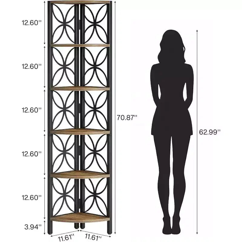 Étagère d'Angle à 6 Niveaux, Étagère de Rangement pour Livres, Présentoir, Meuble de Rangement, Support de Plante pour Salon, Chambre, Salle de Bain, Cuisine de 180 cm