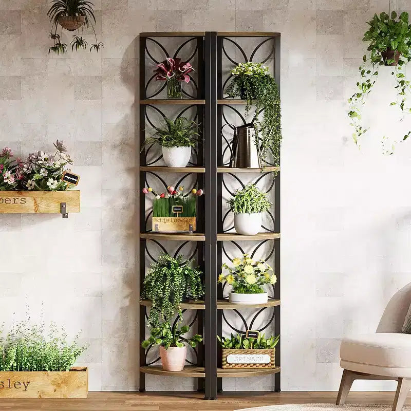 Étagère d'Angle à 6 Niveaux, Étagère de Rangement pour Livres, Présentoir, Meuble de Rangement, Support de Plante pour Salon, Chambre, Salle de Bain, Cuisine de 180 cm