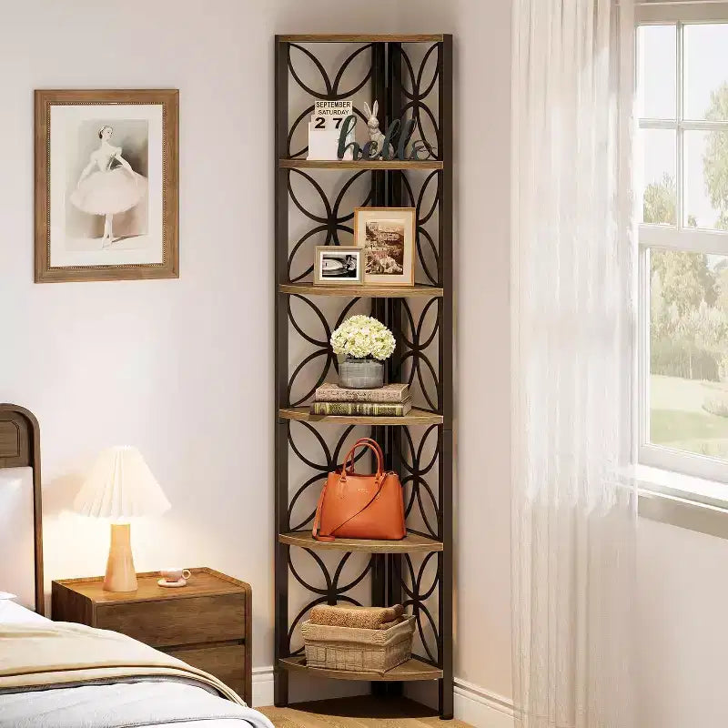 Étagère d'Angle à 6 Niveaux, Étagère de Rangement pour Livres, Présentoir, Meuble de Rangement, Support de Plante pour Salon, Chambre, Salle de Bain, Cuisine de 180 cm