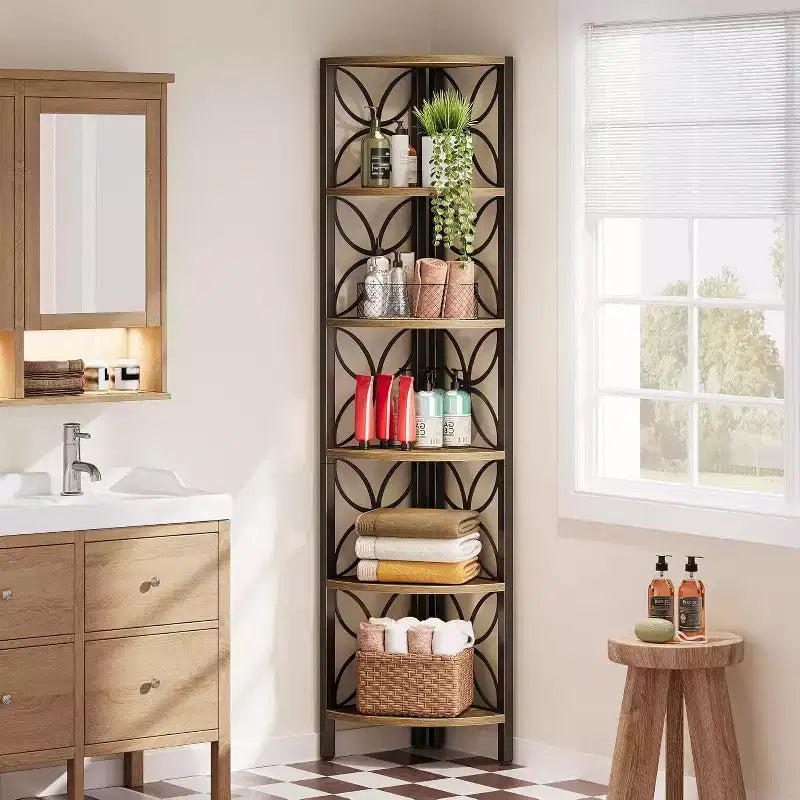 Étagère d'Angle à 6 Niveaux, Étagère de Rangement pour Livres, Présentoir, Meuble de Rangement, Support de Plante pour Salon, Chambre, Salle de Bain, Cuisine de 180 cm