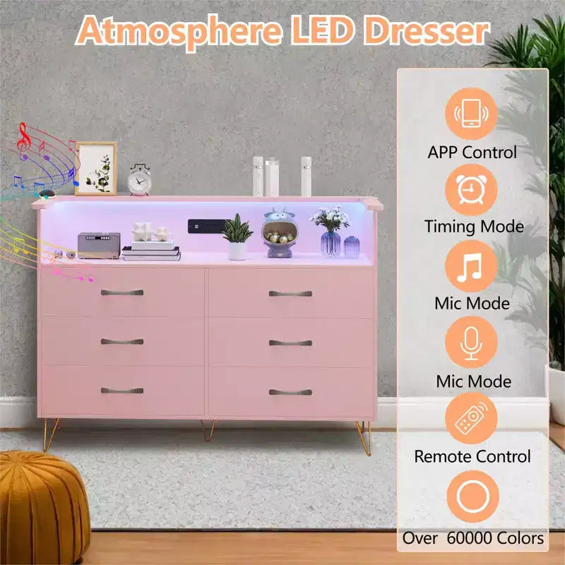 Commode à 6 tiroirs - Armoire de rangement moderne avec fonction meuble TV