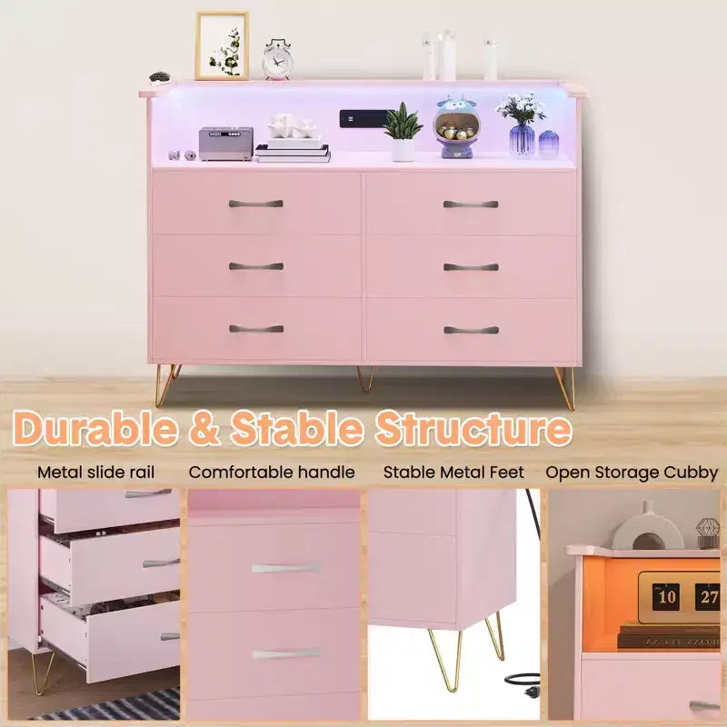 Commode à 6 tiroirs - Armoire de rangement moderne avec fonction meuble TV