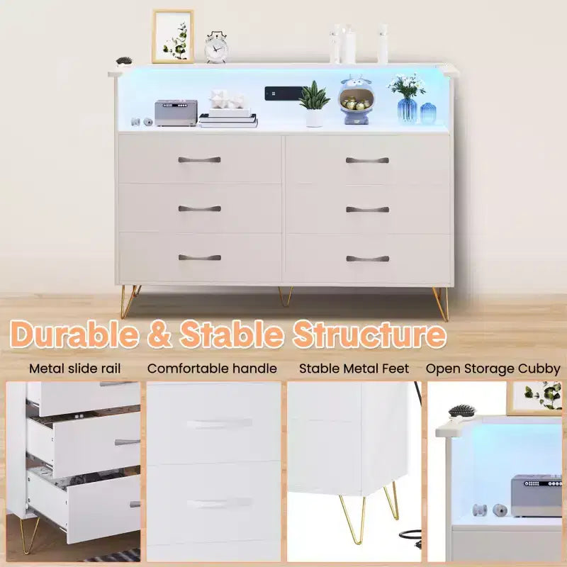 Commode à 6 tiroirs - Armoire de rangement moderne avec fonction meuble TV