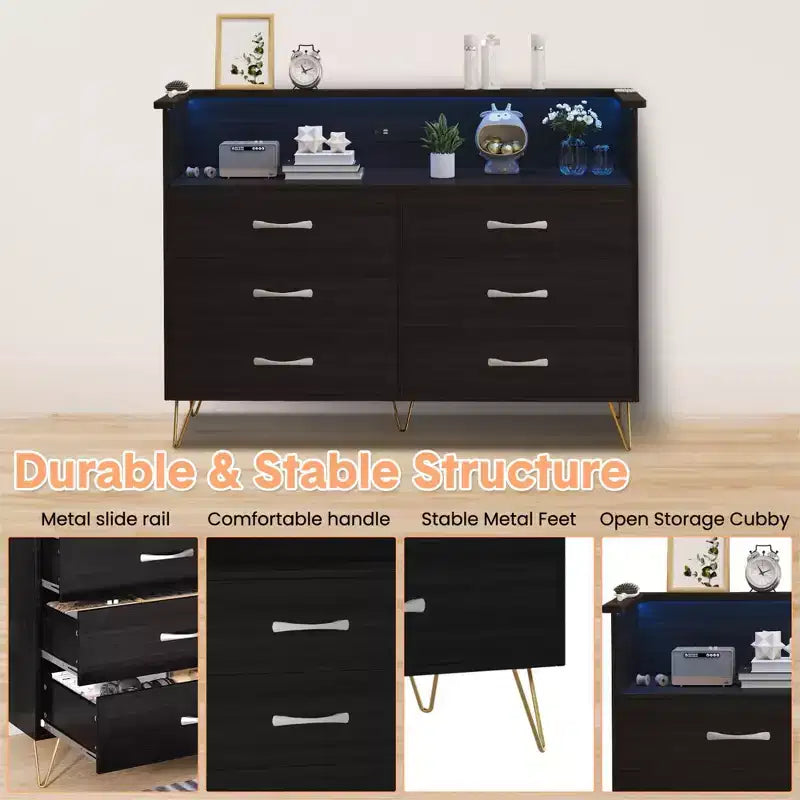 Commode à 6 tiroirs - Armoire de rangement moderne avec fonction meuble TV