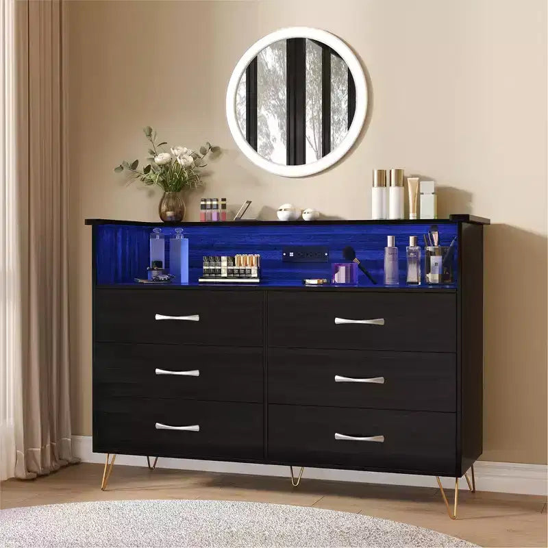 6-Drawer Dresser - Modern Storage Cabinet with TV Stand Functionality