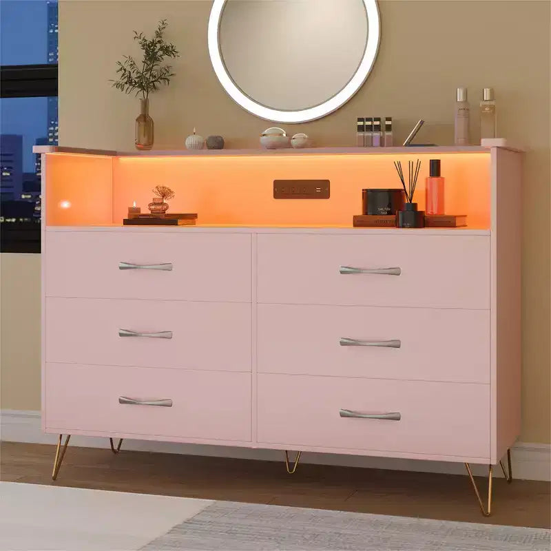 Commode à 6 tiroirs - Armoire de rangement moderne avec fonction meuble TV