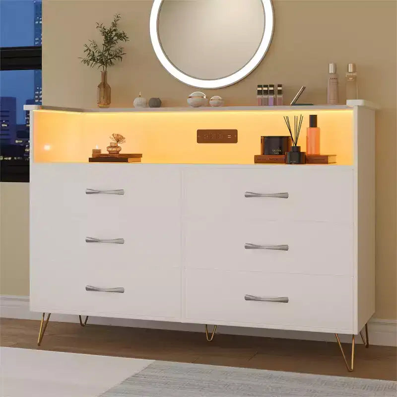 Commode à 6 tiroirs - Armoire de rangement moderne avec fonction meuble TV