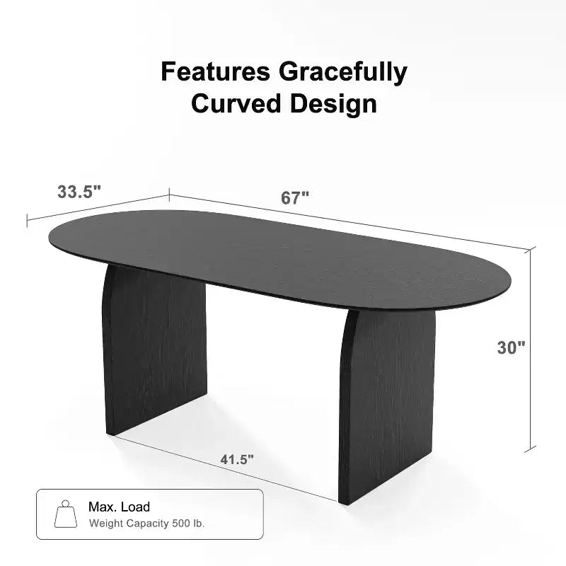Table à manger ovale noire de style ferme de 67 po pour 4 à 6 personnes avec pieds de table arqués ronds pour salle à manger et salon