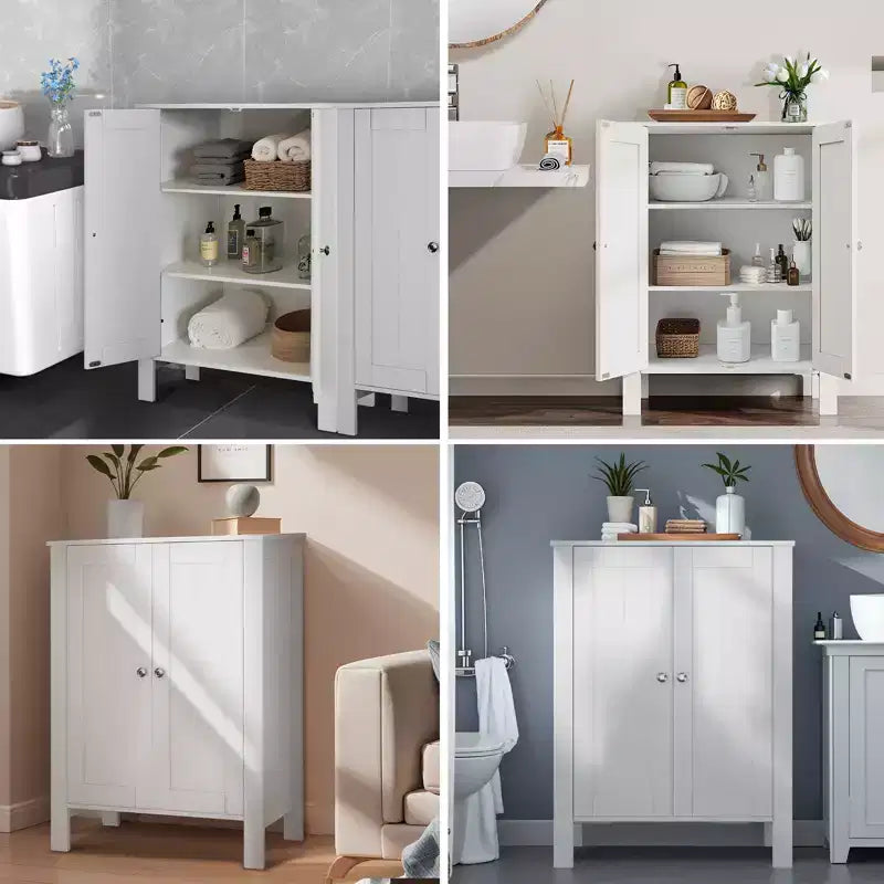Meuble de Rangement au Sol pour Salle de Bain, Unité de Rangement Autonome pour Salle de Bain avec 2 Étagères Réglables, 30 x 60 x 80 cm