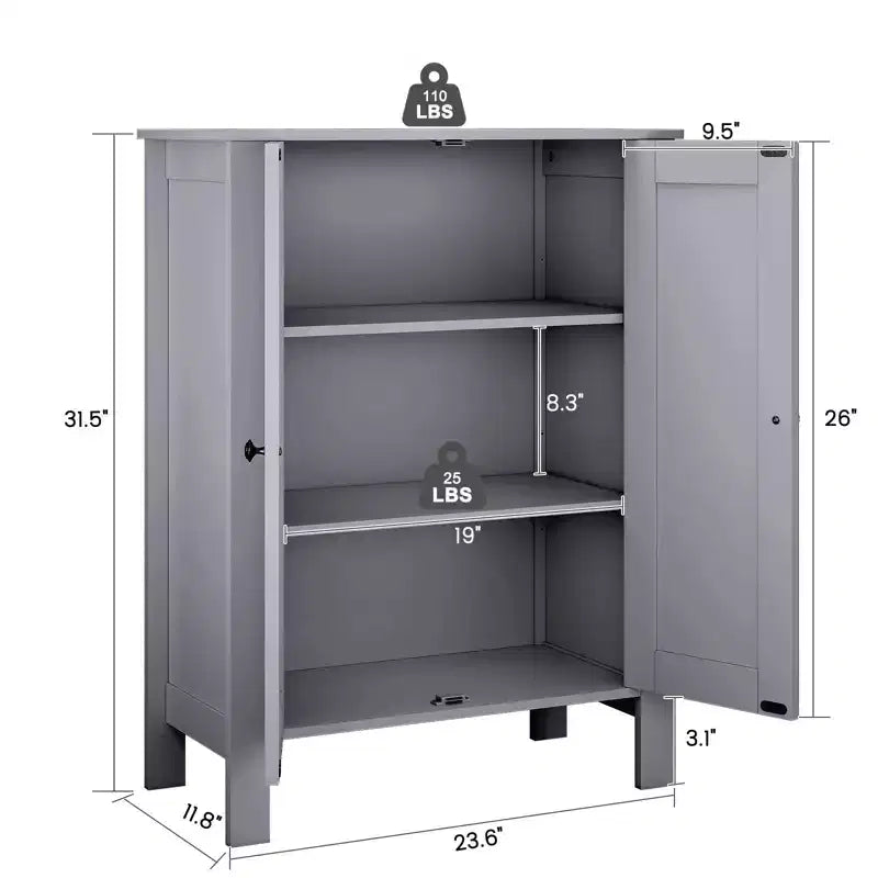 Meuble de Rangement au Sol pour Salle de Bain, Unité de Rangement Autonome pour Salle de Bain avec 2 Étagères Réglables, 30 x 60 x 80 cm