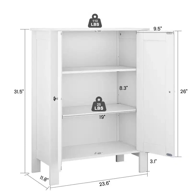 Meuble de Rangement au Sol pour Salle de Bain, Unité de Rangement Autonome pour Salle de Bain avec 2 Étagères Réglables, 30 x 60 x 80 cm