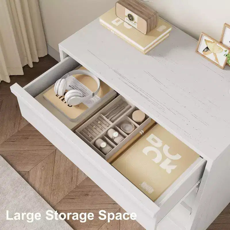 Commode 4 tiroirs en bois naturel - Organiseur de rangement moderne avec poignées encastrées pour chambre ou salon