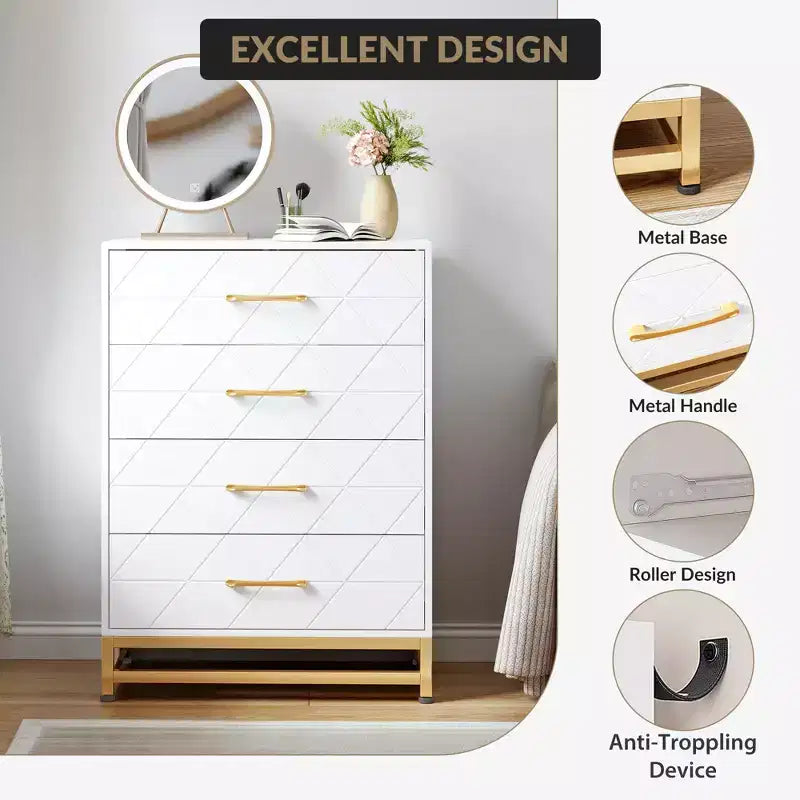 Commode 3 tiroirs en bois peu encombrante avec dispositif anti-basculement, rangement pour vêtements, table de chevet polyvalente et organisateur pour la maison et le dortoir