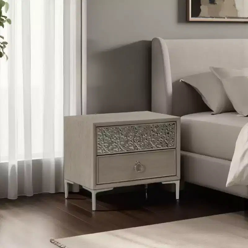 Royal Hampton Nightstand with 2 USB Ports, Textured Metal