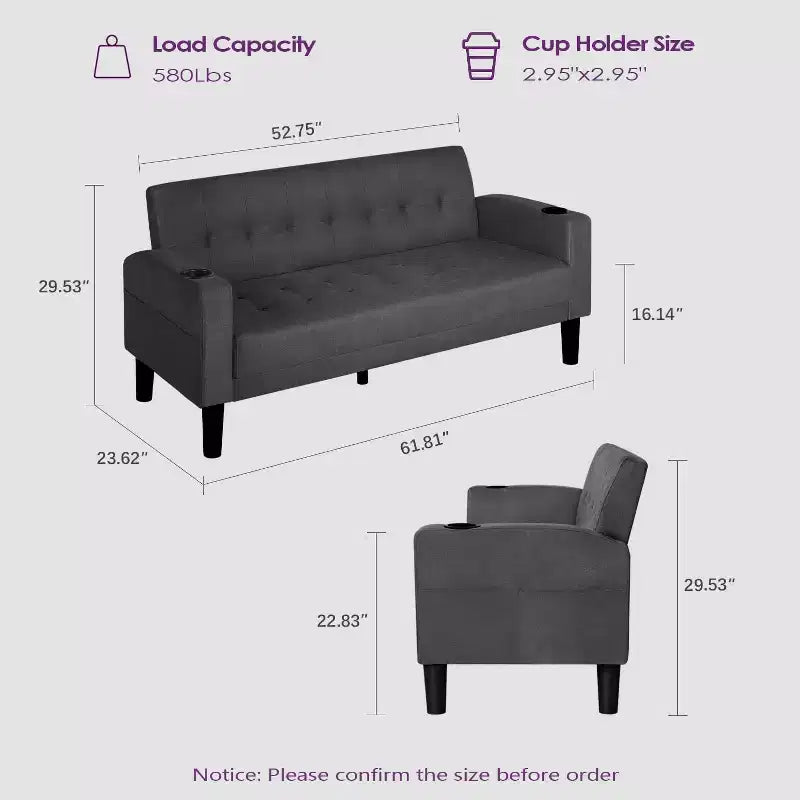 TYBOATLE Canapé 3 places, Canapé moderne en lin, Ensemble 2 pièces (Canapé 2 places et fauteuil) avec assise profonde pour salon, Gris foncé