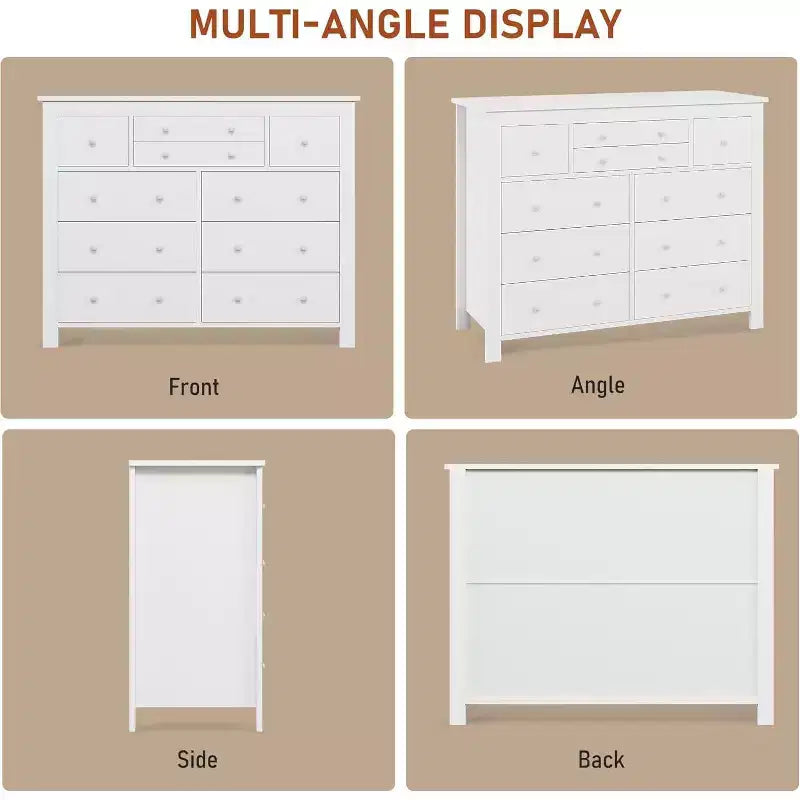COZONY Commode à 10 tiroirs, 120 cm de large, en bois pour chambre à coucher, meuble TV long avec rangement pour salon, couloir