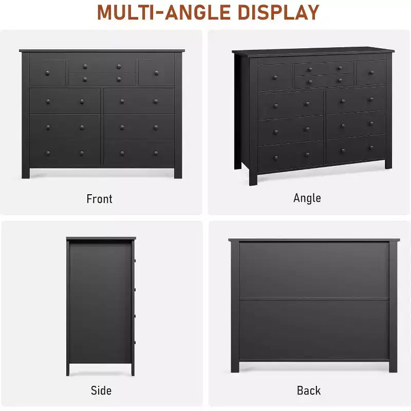 COZONY Commode à 10 tiroirs, 120 cm de large, en bois pour chambre à coucher, meuble TV long avec rangement pour salon, couloir