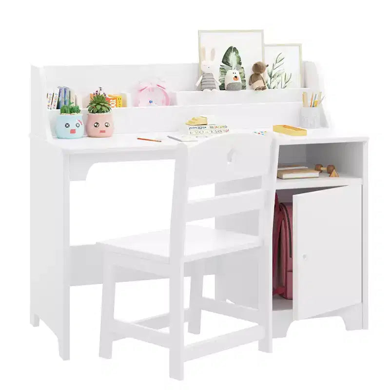 Bureau et chaise d'étude pour enfants GustoWave, Table d'étude pour enfants en bois, Ensembles bureau et chaise pour enfants avec étagère et armoire de rangement pour enfants de 3 à 12 ans