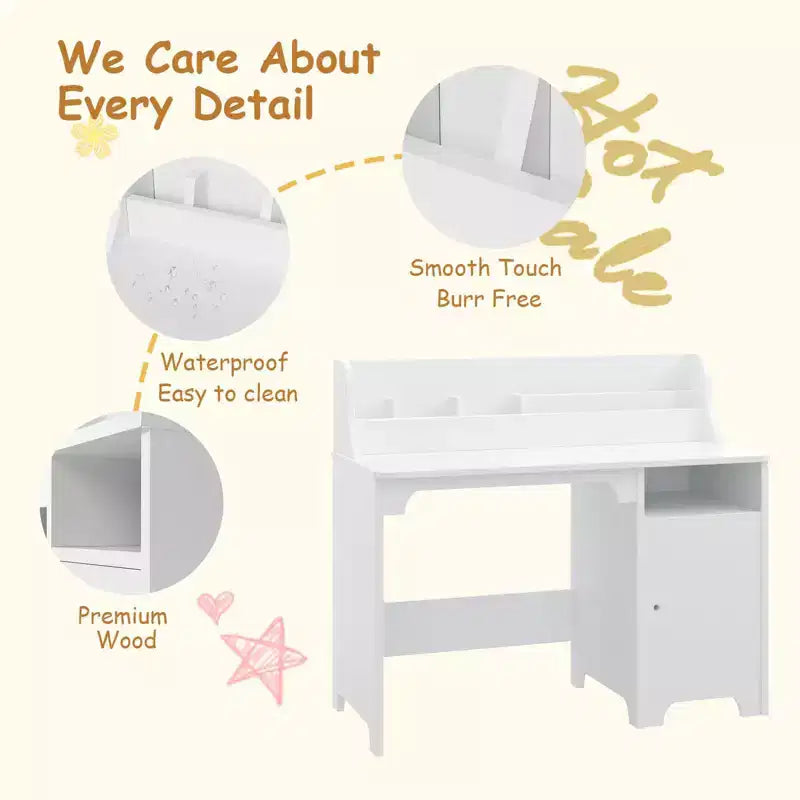 Bureau et chaise d'étude pour enfants GustoWave, Table d'étude pour enfants en bois, Ensembles bureau et chaise pour enfants avec étagère et armoire de rangement pour enfants de 3 à 12 ans