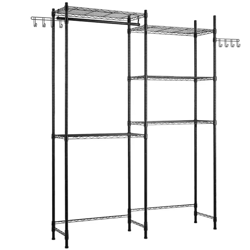 VEVOR Over Washer and Dryer Storage Shelves, 5 Tiers Laundry Room Drying Rack with Hanger Rod and Hooks, Two Rows Washer Shelves Space Saver, Black