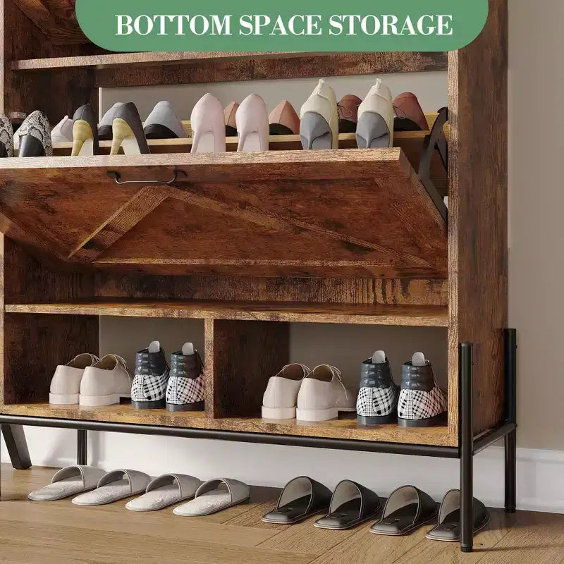 Meuble à Chaussures avec 2 Tiroirs Basculants, Meuble de Rangement pour Chaussures sur Pied pour Entrée, Peut Contenir Jusqu'à 24 Paires de Chaussures, Séparation Sec et Humide