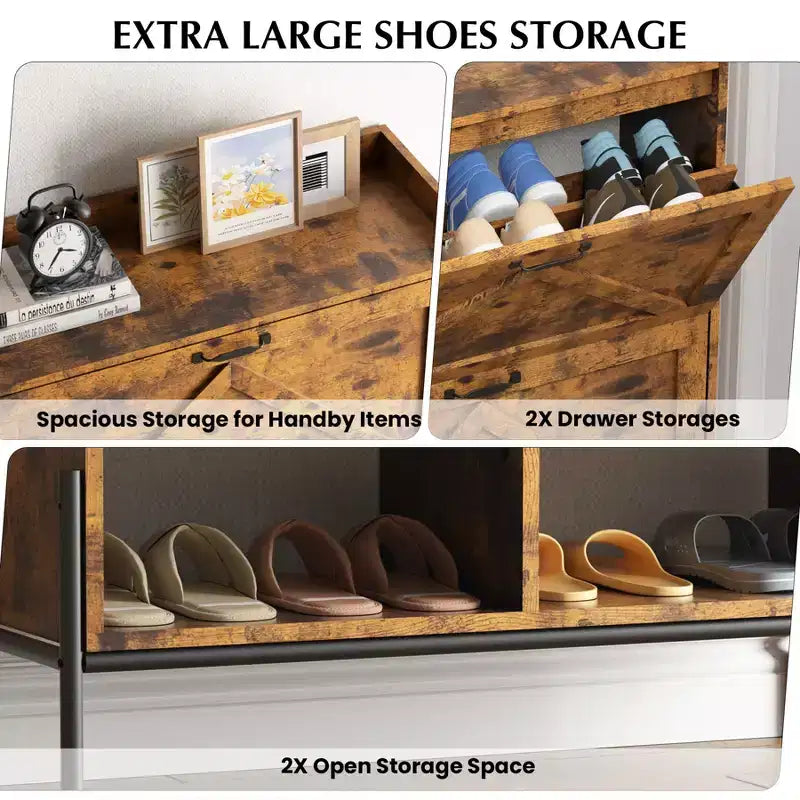 Meuble à Chaussures avec 2 Tiroirs Basculants, Meuble de Rangement pour Chaussures sur Pied pour Entrée, Peut Contenir Jusqu'à 24 Paires de Chaussures, Séparation Sec et Humide