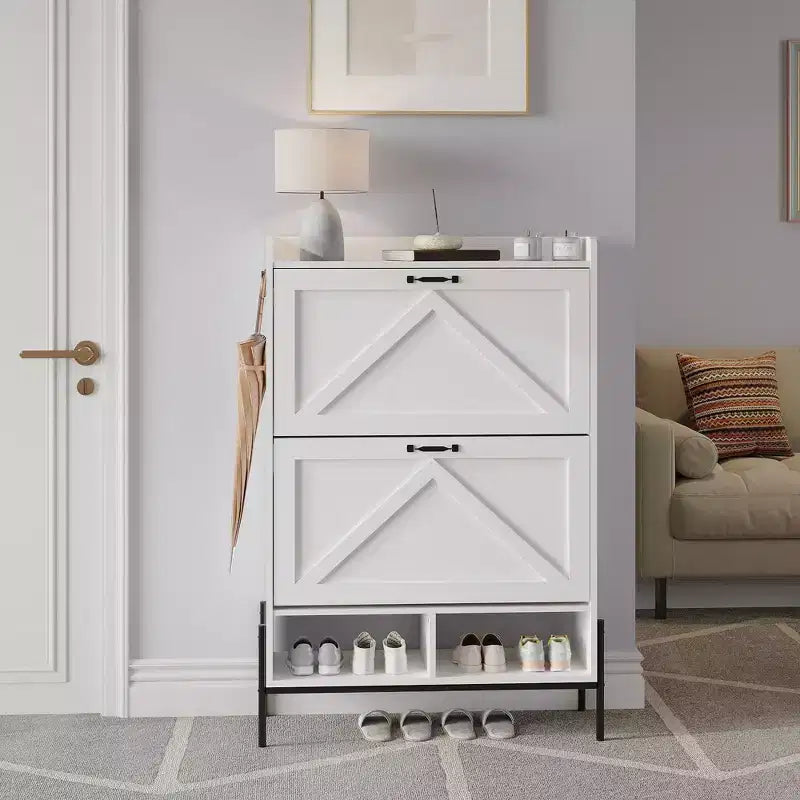 Meuble à Chaussures avec 2 Tiroirs Basculants, Meuble de Rangement pour Chaussures sur Pied pour Entrée, Peut Contenir Jusqu'à 24 Paires de Chaussures, Séparation Sec et Humide
