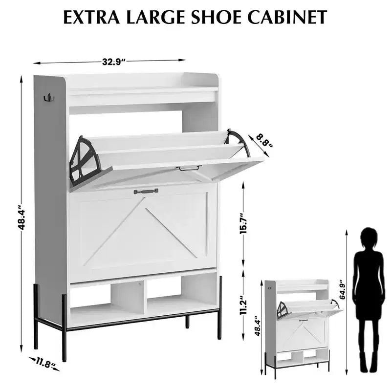 Meuble à Chaussures avec 2 Tiroirs Basculants, Meuble de Rangement pour Chaussures sur Pied pour Entrée, Peut Contenir Jusqu'à 24 Paires de Chaussures, Séparation Sec et Humide