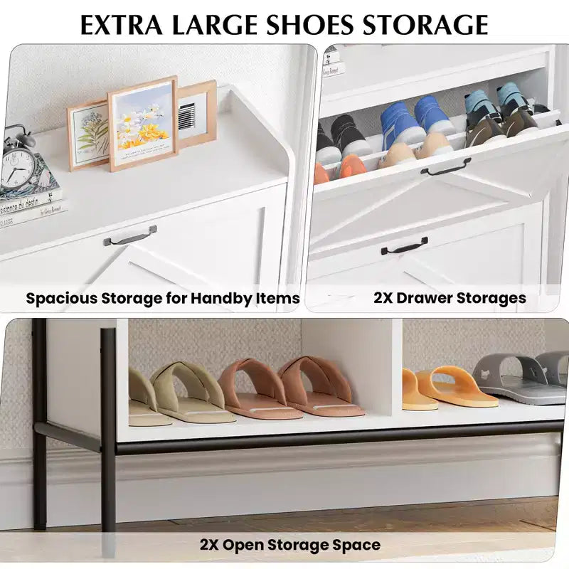 Meuble à Chaussures avec 2 Tiroirs Basculants, Meuble de Rangement pour Chaussures sur Pied pour Entrée, Peut Contenir Jusqu'à 24 Paires de Chaussures, Séparation Sec et Humide
