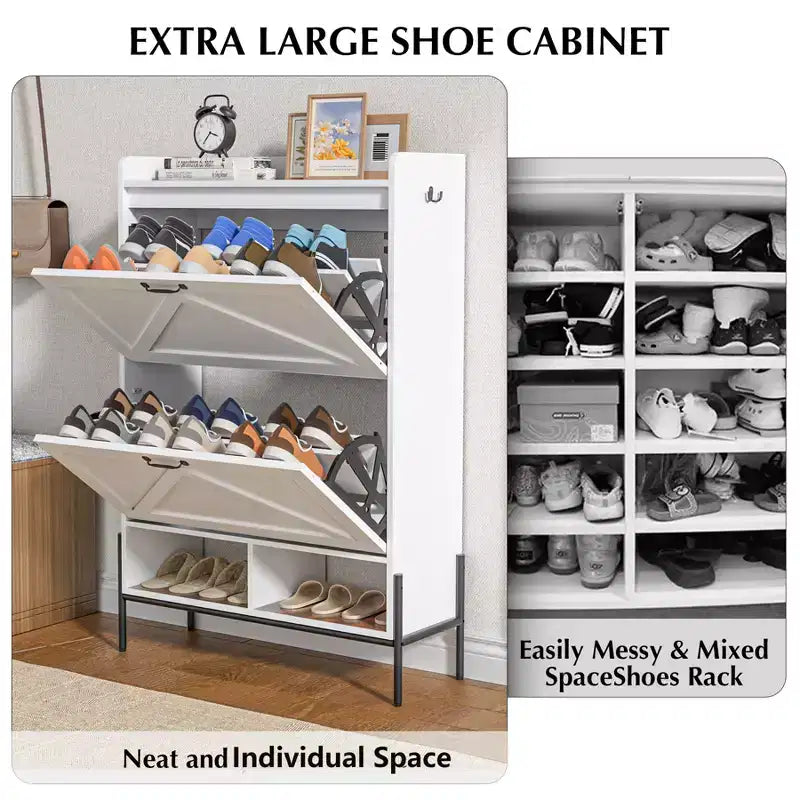 Meuble à Chaussures avec 2 Tiroirs Basculants, Meuble de Rangement pour Chaussures sur Pied pour Entrée, Peut Contenir Jusqu'à 24 Paires de Chaussures, Séparation Sec et Humide