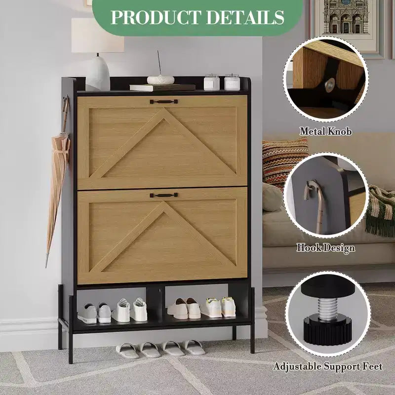 Meuble à Chaussures avec 2 Tiroirs Basculants, Meuble de Rangement pour Chaussures sur Pied pour Entrée, Peut Contenir Jusqu'à 24 Paires de Chaussures, Séparation Sec et Humide