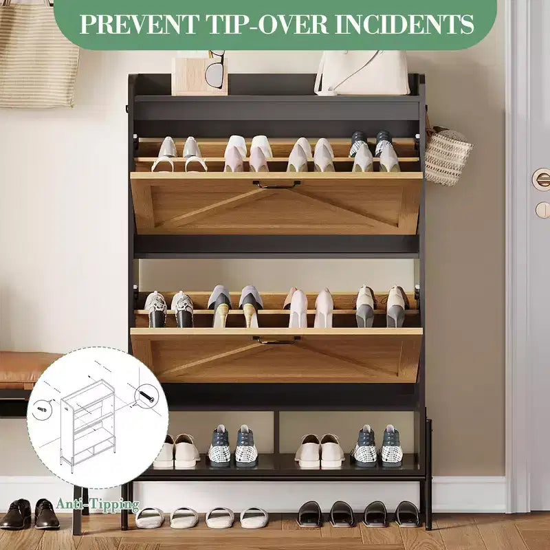 Meuble à Chaussures avec 2 Tiroirs Basculants, Meuble de Rangement pour Chaussures sur Pied pour Entrée, Peut Contenir Jusqu'à 24 Paires de Chaussures, Séparation Sec et Humide